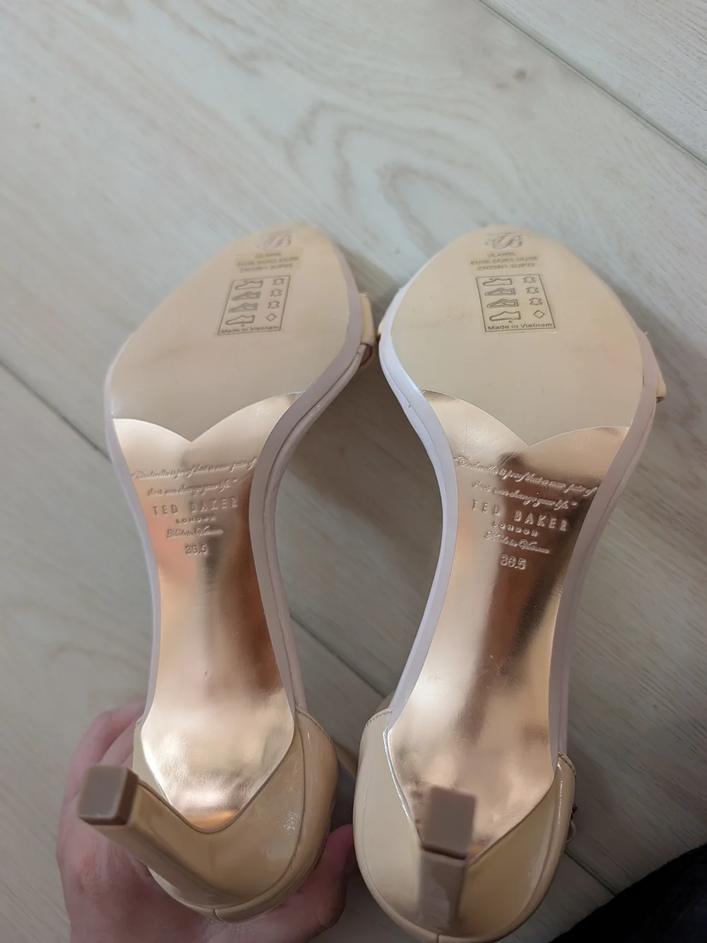 Ted Baker Nude And Rose Gold Metallic Ankle-Strap Uani Heels New 36.5